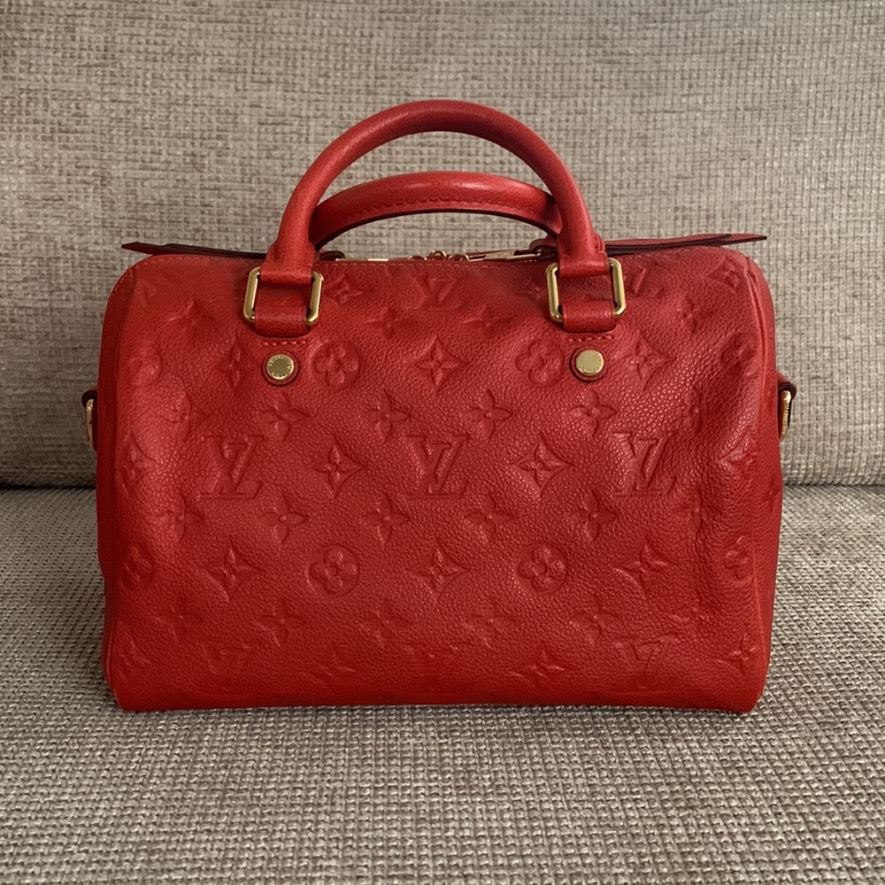 LOUIS VUITTON Speedy 25” Cerise Monogram Empreinte Speedy Bandouliere.Authentic.